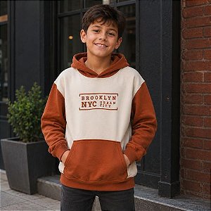 Blusão Infantil Oversized Brooklyn NYC com Capuz e Bolso Canguru Malwee Kids