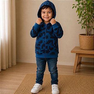 Jaqueta Infantil com Capuz Estampada em Moletom com Zíper Tamanhos 1 ao 18 Malwee