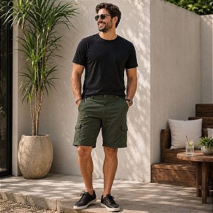 Bermuda Masculina Cargo Verde Militar Hering