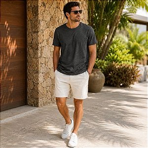 Camiseta Masculina Regular Cinza Manga Curta Gola Careca Básica- Hering