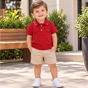 Camisa Polo Masculina Tamanhos 01 ao 03 Vermelha- Carinhoso