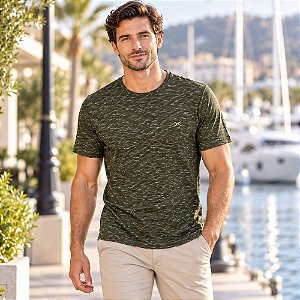 Camiseta Masculina Hering Verde Mesclada Gola Redonda