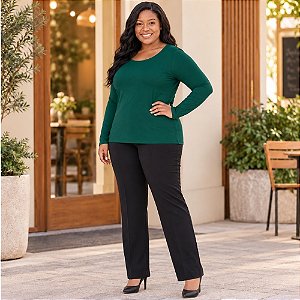 Blusa Manga Longa Plus Size em Viscose- Malwee