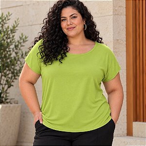 Blusa Feminina Plus Size Decote Redondo Viscose Malwee Verde