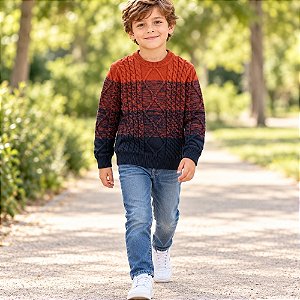 Blusão Infantil Menino em Tricô Degradê Manga Longa Decote Redondo Carinhoso
