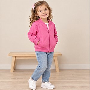 Jaqueta Menina Rosa com Zíper Bolsos Laterais e Ribana Malwee