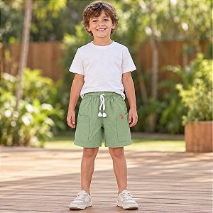 Bermuda Menino Bolsos Cargo e Cós Elástico Verde ou Amarelo Carinhoso