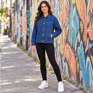 Jaqueta Jeans Mickey Mouse com 4 Bolsos Frontais e Botões Metálicos- Enfim