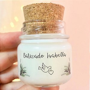 Mini Vela Aromática Lembrancinha Batizado Isabella + Saquinho Organza