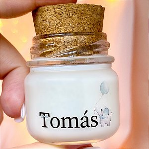 Kit 10 Mini Velas Aromáticas Lembrancinha Maternidade Tomás + Saquinho Organza