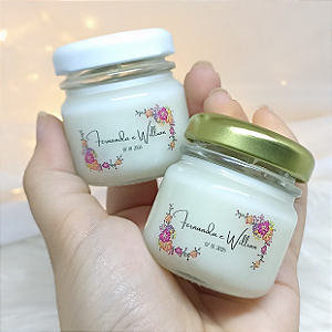 Mini Vela Aromática Lembrancinha Personalizada "Sua Frase" + Saquinho Organza