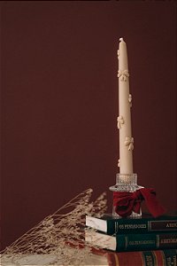 Vela pilar com laço castiçal - sem fragrância