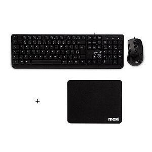 Kit Teclado e Mouse Essential Com Fio USB2.0 + Mouse Pad Preto
