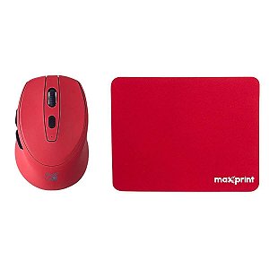 Kit Mouse Wireless Sem Fio 10 Metros, Vermelho + Mouse pad 22x18 cm, Vermelho