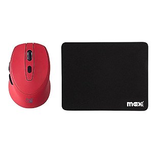 Kit Mouse Wireless Sem Fio 10 Metros, Vermelho + Mouse pad 22x18 cm, Preto