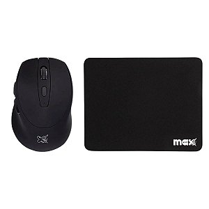 Kit Mouse Wireless Sem Fio 10 Metros, Preto + Mouse pad 22x18 cm, Preto