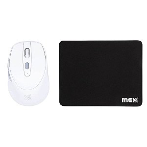 Kit Mouse Wireless Sem Fio 10 Metros, Branco + Mouse pad 22x18 cm, Preto