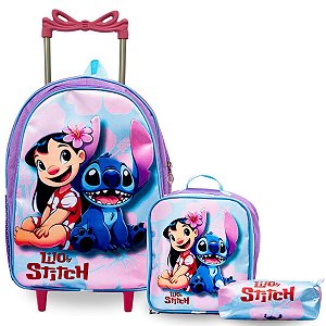 Kit Mochila de Rodinha Infantil + Lancheira Térmica + Estojo Lilo & Stitch - Mojoy