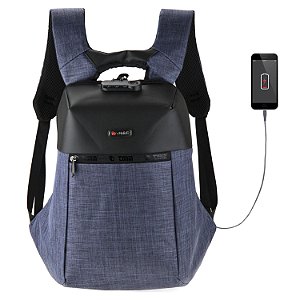 Mochila Antifurto Tonin com USB Modelo 1980 Preto e Azul