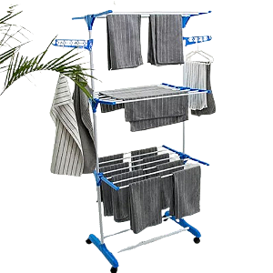 Varal Portátil de Chão Vertical com 3 Andares Dobrável – Compacto e Eficiente