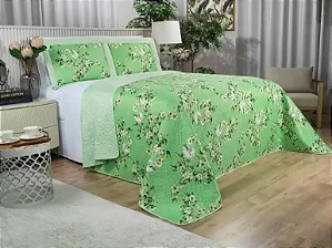 Cobre-leito Casal Ultrasonic Oxana Verde + 2 Porta-Travesseiros