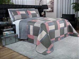 Kit Cobre-leito Casal Bouti Microfibra Ultrasonic Estampado Cinza + 2 Porta-travesseiros Maxime Dui Design