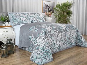 Kit Cobre-leito Casal Bouti Microfibra Ultrasonic Estampado Cinza Emily + 2 Porta-travesseiros Dui Design