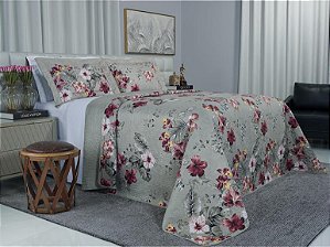 Kit Cobre-leito Casal Bouti Microfibra Ultrasonic Estampado Cinza Luau + 2 Porta-travesseiros Dui Design