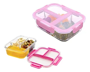 Pote Hermético de Vidro 1040ml com 3 Divisórias Transparente