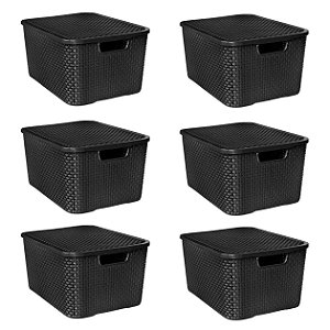 Jogo com 6 Caixas Organizadoras com Tampa 7L Empilháveis Rattan