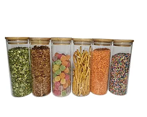 Kit 6 Potes de Vidro para Mantimentos 450ml com Tampa de Bambu Oikos