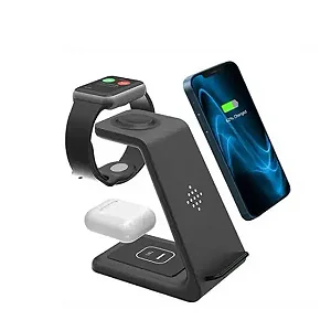 Carregador por Indução 3 em 1 para Celular, Fone e Smartwatch