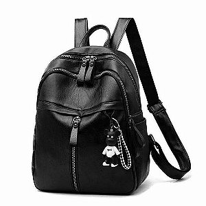 Mochila feminina com zíper de grande capacidade (preto)
