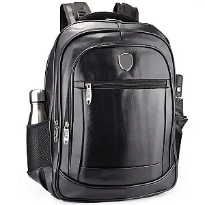 Mochila De Couro Grande Impermeável Trabalho Faculdade Preta