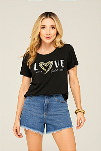 TSHIRT VISCOLYCRA SLIM - LOVE PRETA