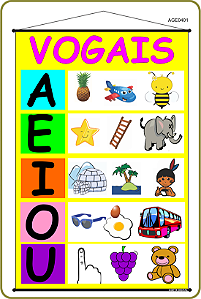 BANNER PEDAGÓGICO VOGAIS 90x60 CM LONA FRONT LIGHT