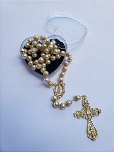 TERÇO NOIVA PEROLA DOURADO 10 MM