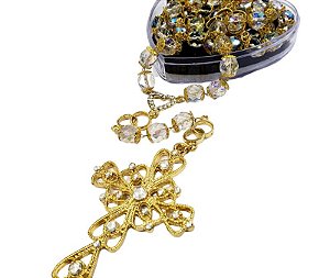 TERÇO NOIVA CRISTAL 10 MM DOURADO ALIANÇA