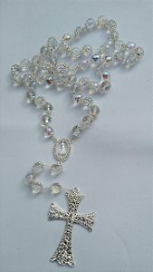 TERÇO NOIVA CRISTAL 12 MM PRATA
