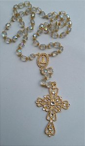 TERÇO NOIVA CRISTAL 10 MM DOURADO