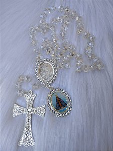 TERÇO NOIVA CRISTAL 12 MM PRATA-RELICARIO