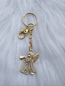 CHAVEIRO ANJO DOURADO STRASS