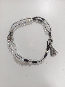 TERÇO DE PULSO CRISTAL C/ ENTREMEIO APARECIDA E PINGENTE TRANSPARENTE