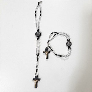 TERÇO DE PULSO CRISTAL TRANSPARENTE C/ ENTREMEIO MADEIRA