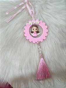 ADORNO BISCUIT REDONDO POMPOM ANJO ROSA