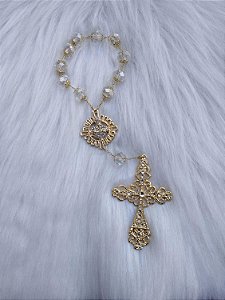 DEZENA NOIVA CRISTAL CORAÇAO STRASS DOURADO