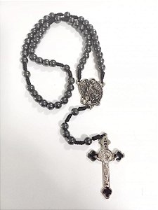 TERÇO HEMATITA 8MM TREVO ANJO SAO MIGUEL METAL