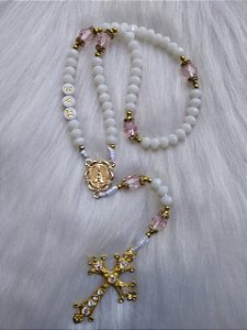 TERÇO CRISTAL 6MM STRASS APARECIDA PEROLADA PN BRANCO