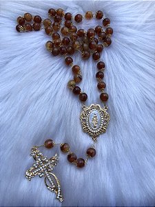TERÇO NOIVA MARMORIZADO 12MM TREVO GRAÇAS STRASS DOU