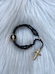 TERÇO DE PULSO CRISTAL ENTREMEIO GRAÇAS RESINADO PRETO